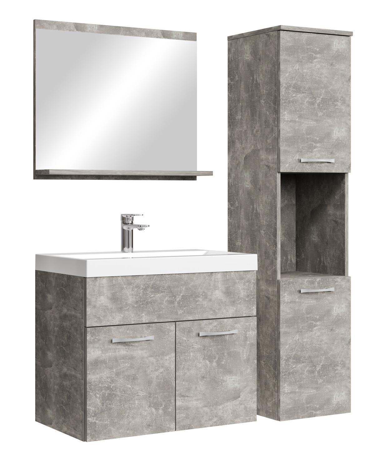 BADMÖBEL-SET Montreal 4 Teile Beton Grau - 60 x 35 x 51 cm - Grau, Holz (60/51/35cm) - Badplaats