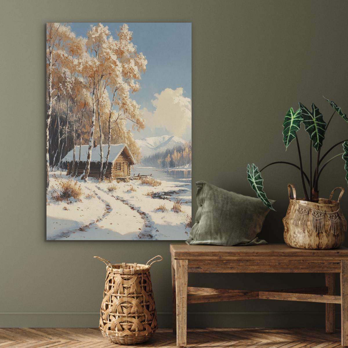 AKUSTIKBILD Winter - Schnee - Zuhause - Natur Wanddeko 60x90 cm - Hellbraun, Kunststoff (60/90/0.9cm) - MuchoWow