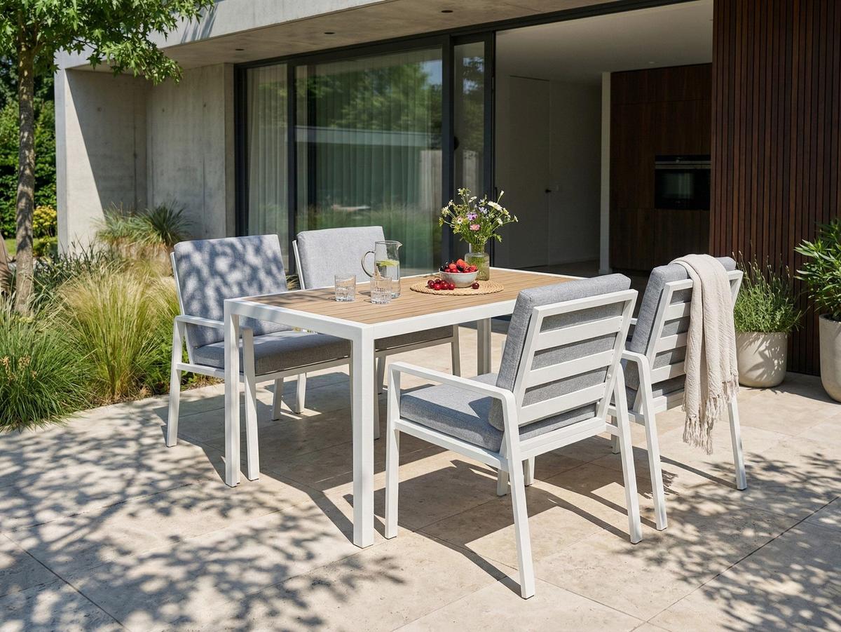 GARTENMÖBEL Set 4-Sitzer Grau/Weiß Visso - Beige/Weiß, Metall - Beliani