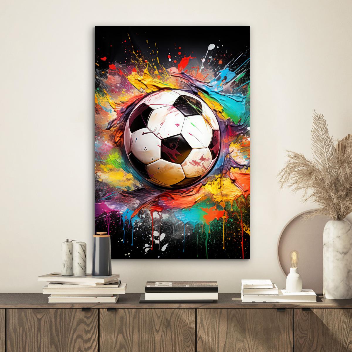 METALLBILD Fußball - Farbe - Farben - Schwarz - Weiß Deko Schlafzimmer 40x60 cm - Weiß, Metall (40/60cm) - MuchoWow