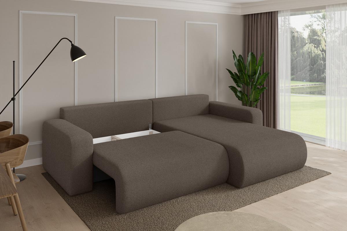 ECKSOFA mit Schlaffunktion Ottomane Rechts BERY-L 276x193x88 Braun Bouclé - Schwarz/Braun, Holzwerkstoff/Kunststoff (276/193cm) - ALTDECOR