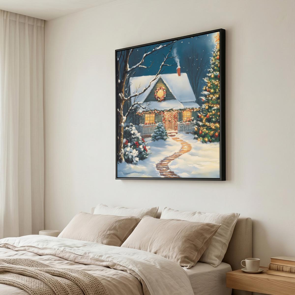 LEINWAND Bilder mit Rahmen - Weihnachten - Weihnachtsbaum - Winter - Zuhause - Schnee - 90x90 - Smaragdgrün, Textil (90/90cm) - MuchoWow