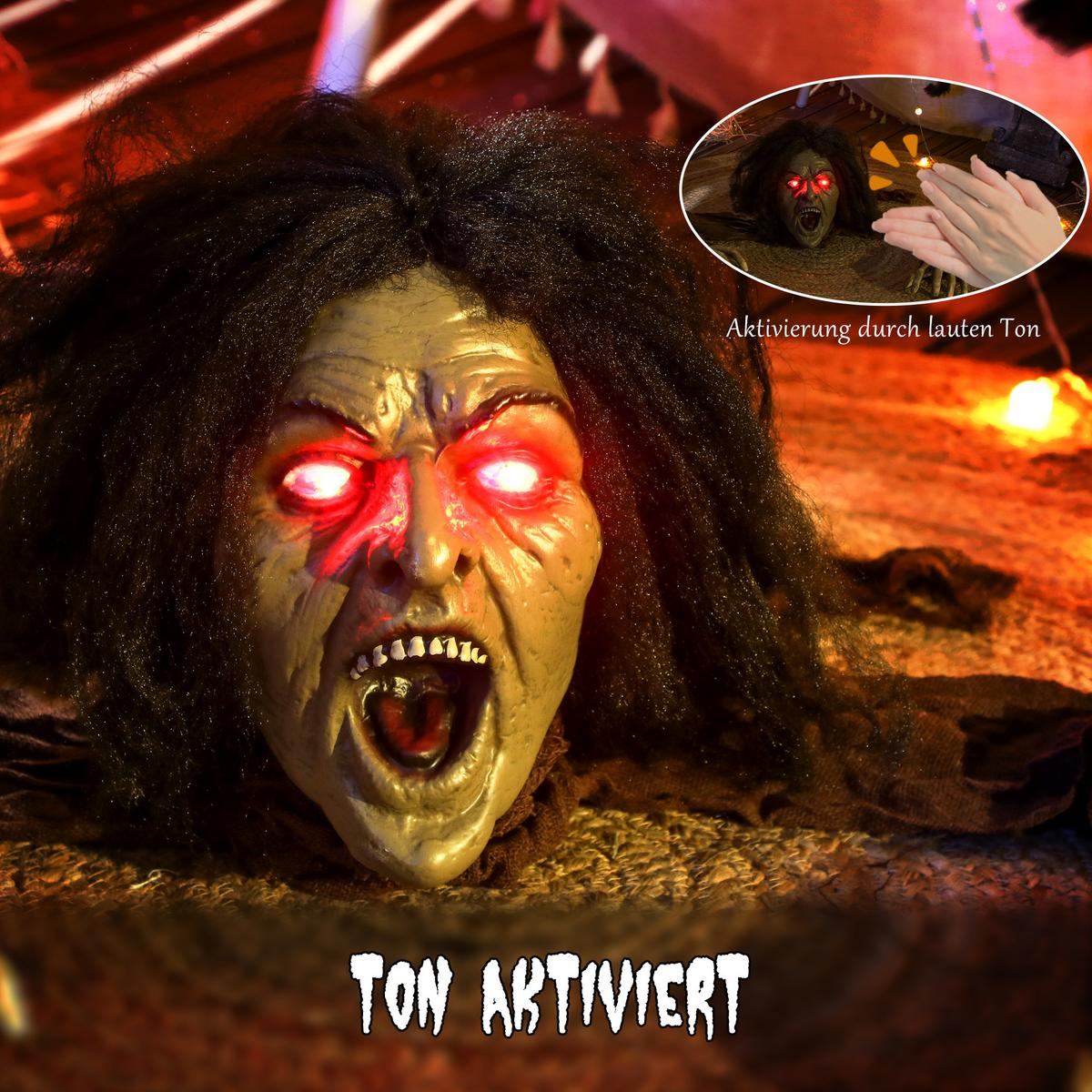 HALLOWEEN-DEKORATION kriechender Zombie 140 cm mit LED-Augen, Soundfunktion - Braun, Textil (60/20/140cm) - Outsunny