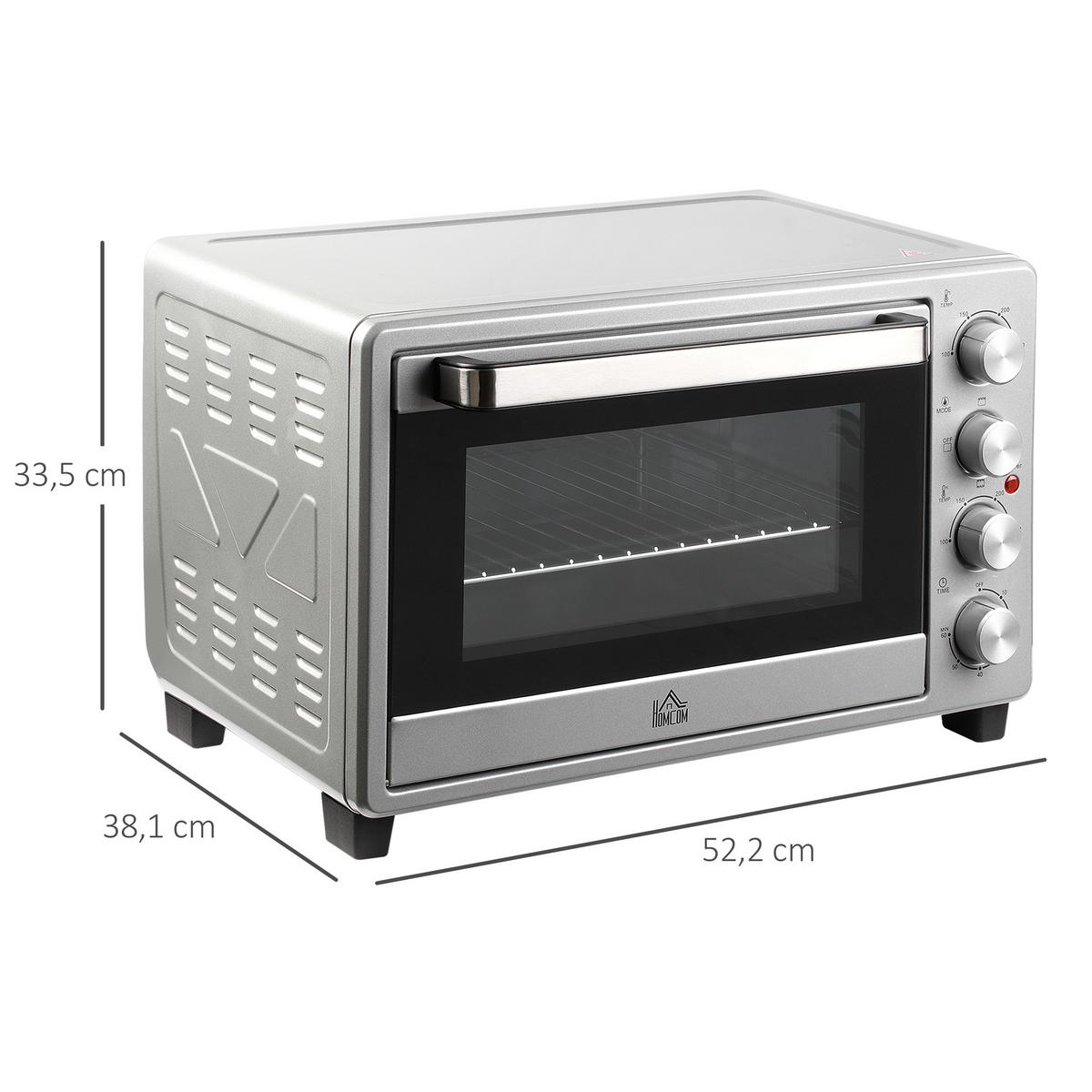 MINIBACKOFEN Metall Edelstahl Glas Silber - Silberfarben, Metall (52.2/38.1/33.5cm) - HOMCOM