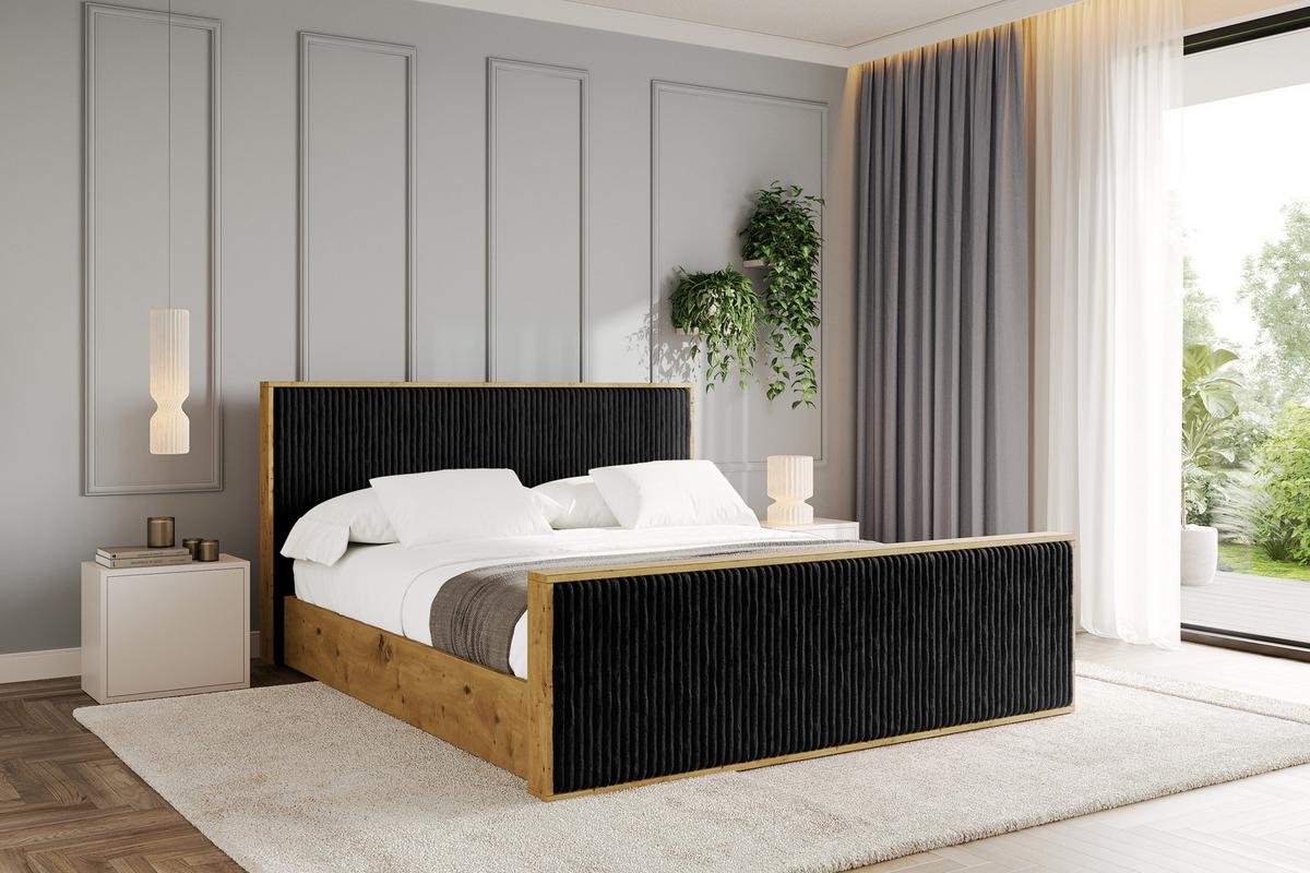 POLSTERBETT mit Bettkasten und Lattenrost, Boxbett mit Stauraum und Kopftei ohne Matratze - ENZO10 140x200 Schwarz - Schwarz, Holzwerkstoff/Textil (140/200cm) - ALTDECOR