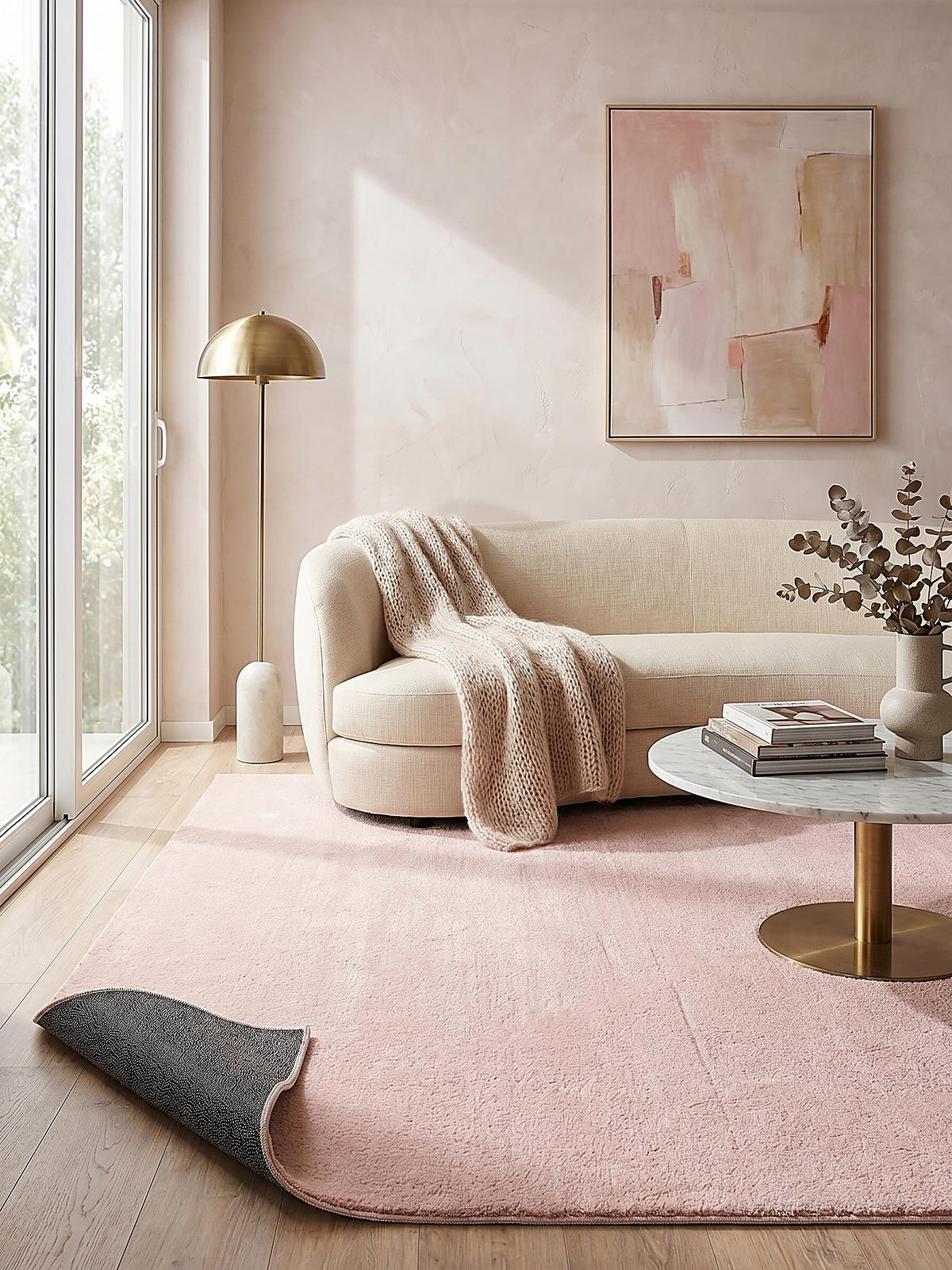 TEPPICHLÄUFER Antirutsch Uni ALDAN Polyester Puderrosa 80 x 300 cm - Rosa, Textil (80/300cm) - KADIMA DESIGN