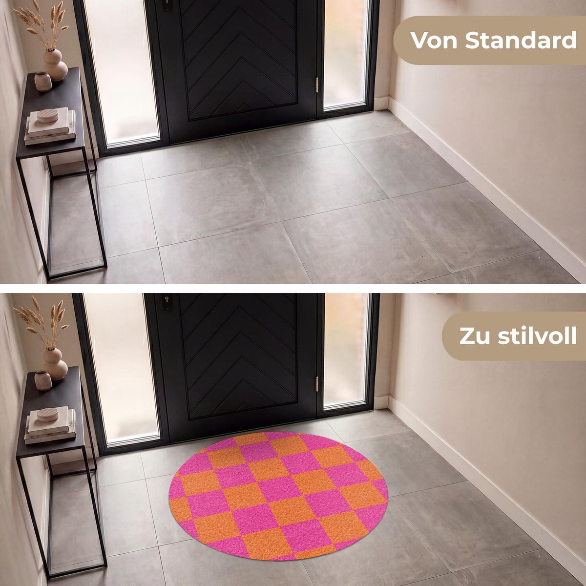 FUSSMATTE Schachbrettmuster - Orange - Rosa - Blöcke Schmutzfangmatte 120x120 cm - Pink, Kunststoff (120/0.4cm) - MuchoWow