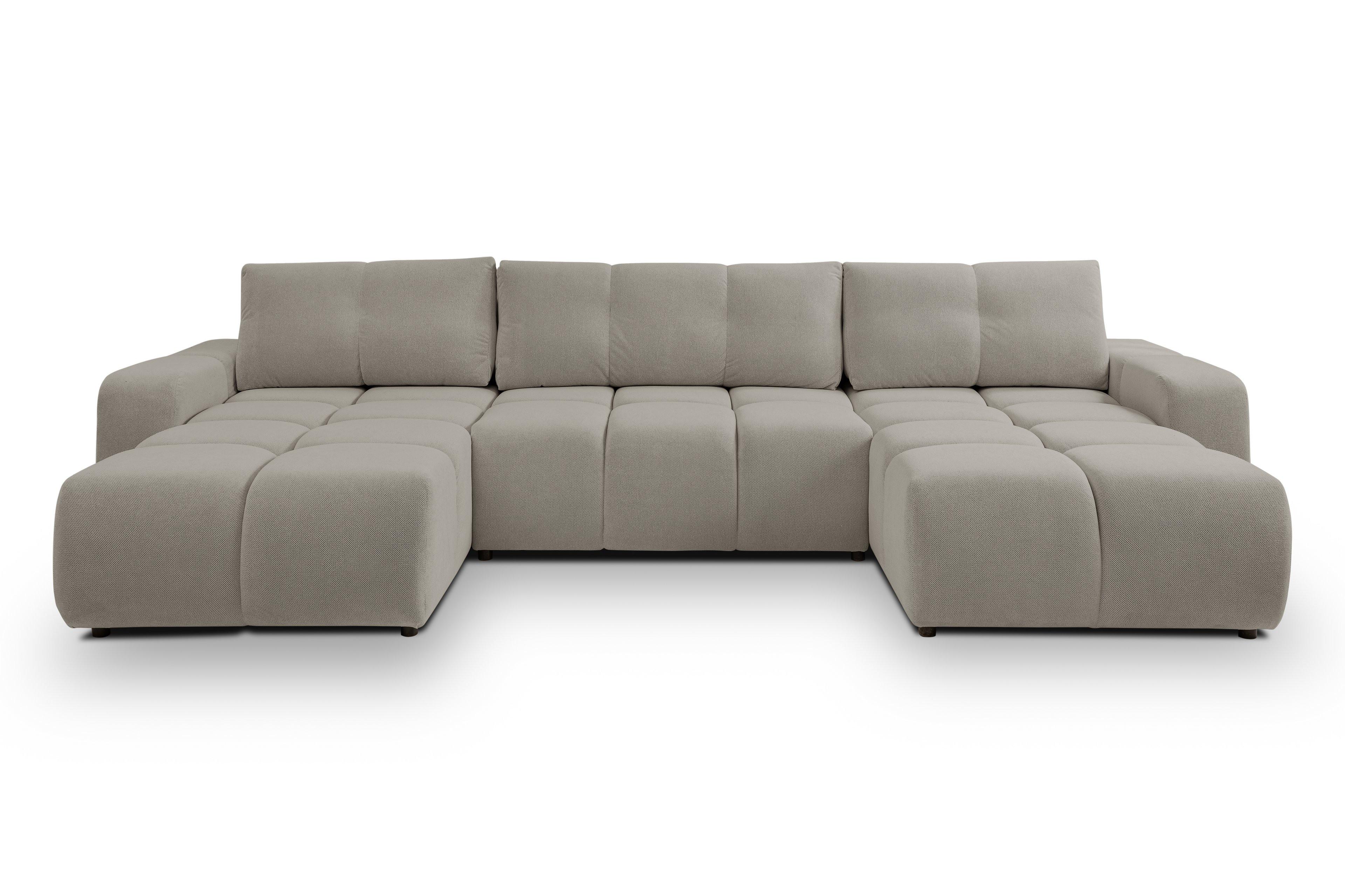 WOHNLANDSCHAFT DUCA U Hellgrau Jersey mit Schlaffunktion - Hellgrau, Holz (359/88/177cm) - MASSENO