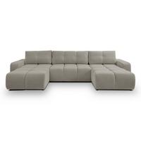 WOHNLANDSCHAFT DUCA U Hellgrau Jersey mit Schlaffunktion - Hellgrau, Holz (359/88/177cm) - MASSENO