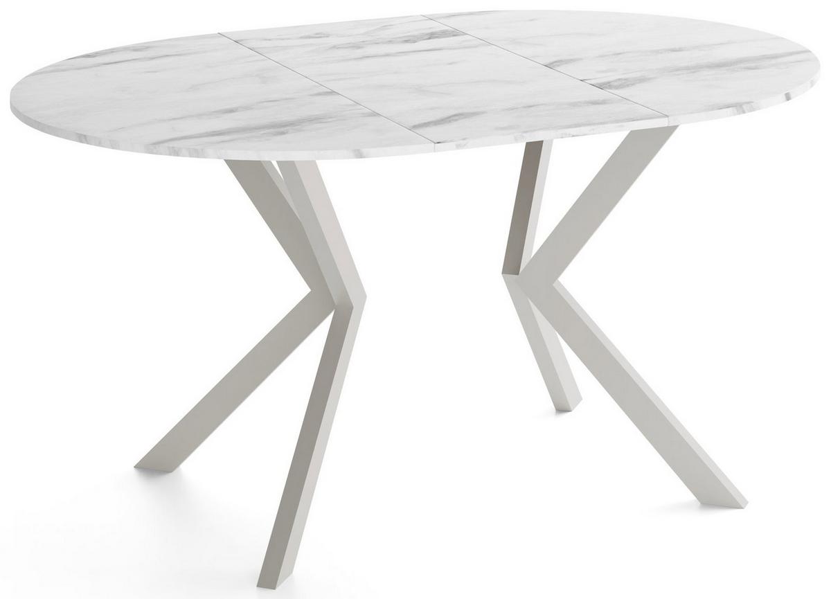 ESSTISCH Valio rund oval ausziehbar verlängerbar mit Metallbeinen in Kaschmir Grau, Marmor Weiß 100-140/100/76 cm - Ecru/Kaschmir, Holzwerkstoff/Metall (100/140/76cm) - WFL GROUP