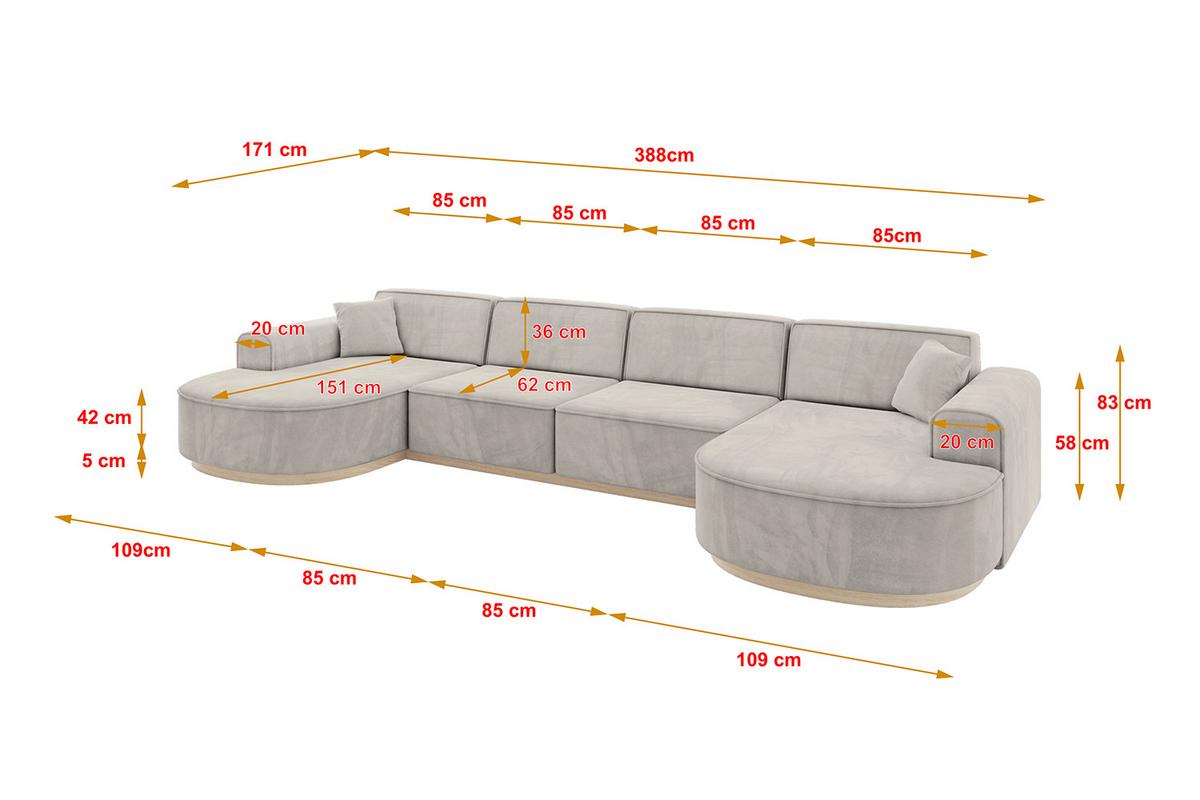 WOHNLANDSCHAFT MARI-U2-v1 - 388x171x83 cm Hellbraun Velours - Hellbraun, Holzwerkstoff/Textil (388/83/171cm) - ALTDECOR