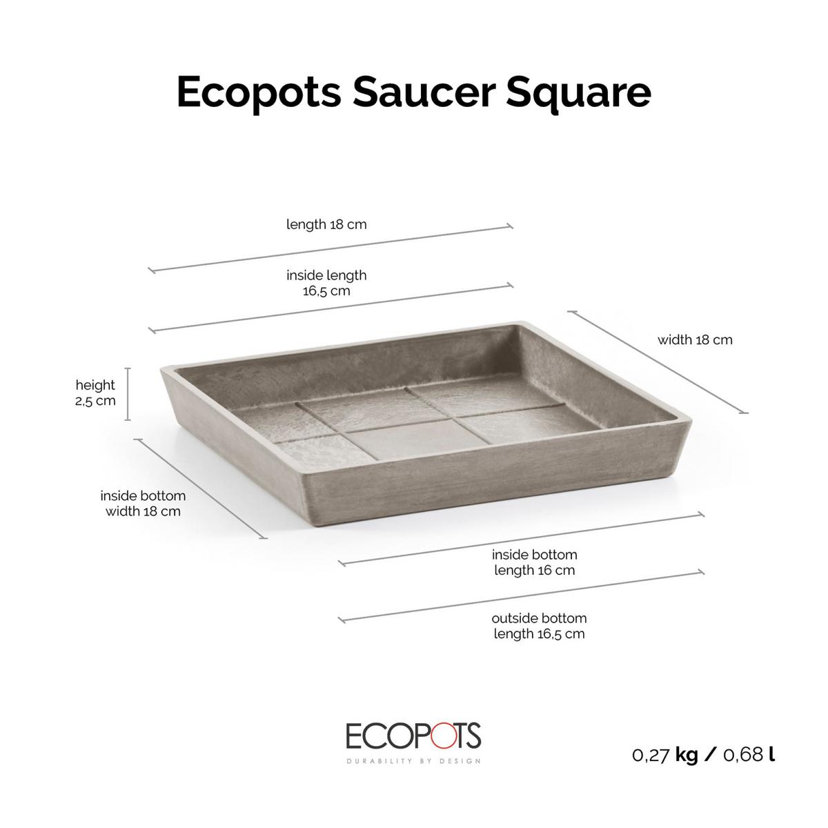 BLUMENTOPFUNTERSETZER quadratisch 18/18/2,5 cm Taupe - Taupe, Kunststoff (18/2.5cm) - Ecopots