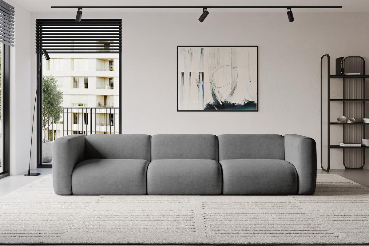 MODULARES Sofa 3-SITZER MIRA-S2 319x89x70 Grau cm Velours - Schieferfarben/Schwarz, Holzwerkstoff/Kunststoff (319/70/89cm) - ALTDECOR