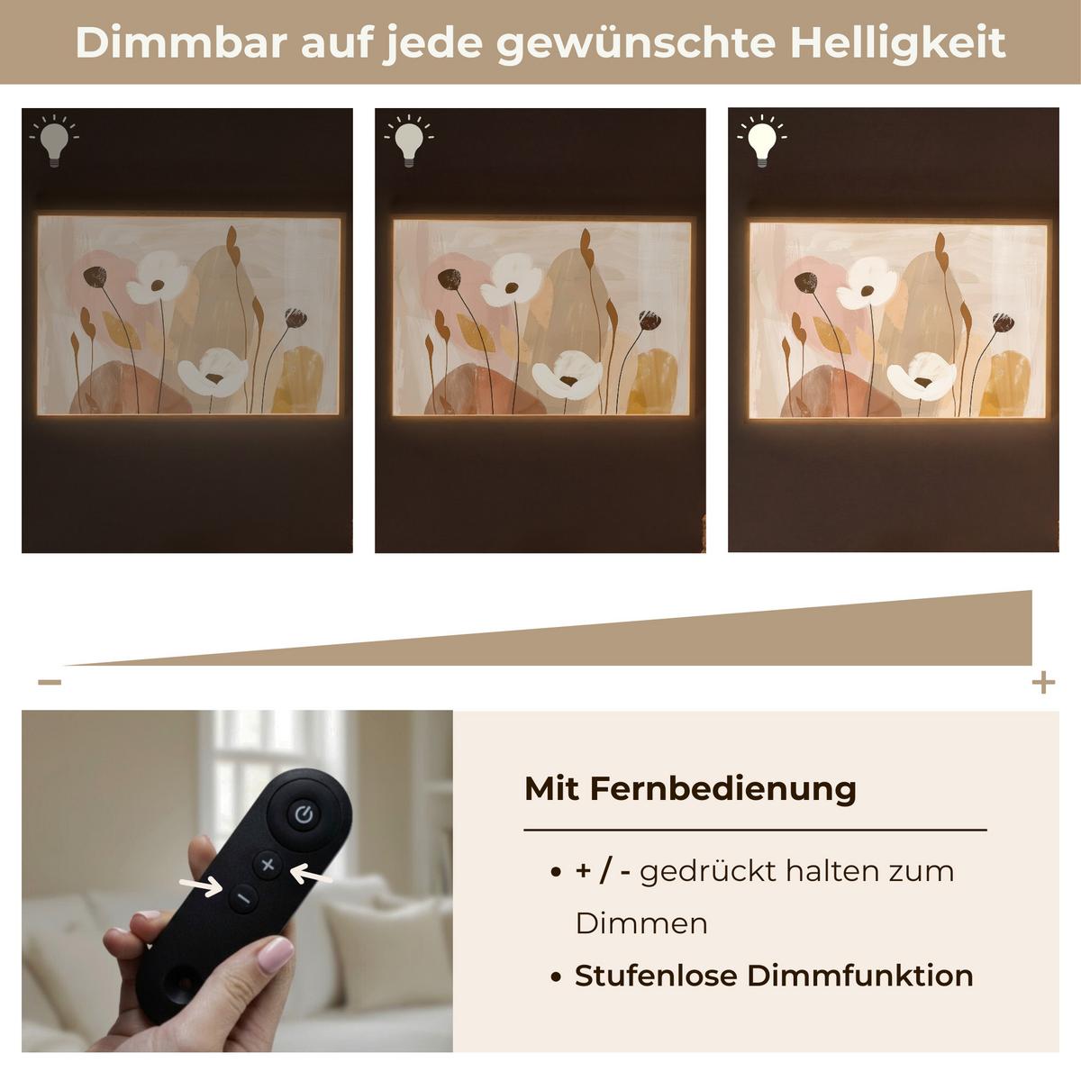 WANDLEUCHTE MIT AKKU Blumen - Abstrakt - Beige - Strichzeichnung 90x60 cm - Sandfarben, Holzwerkstoff (90/60/8cm) - OnlyWow