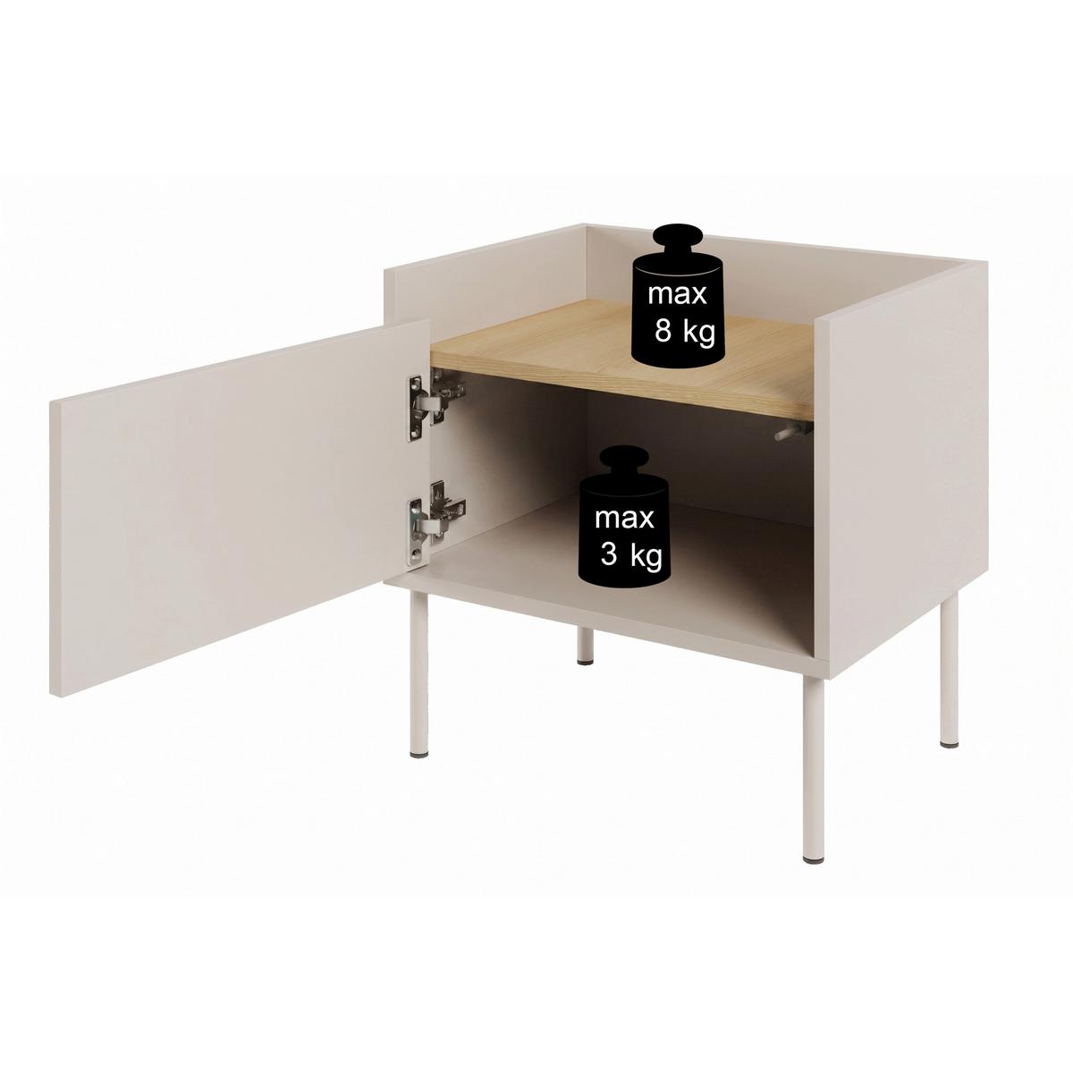 NACHTTISCH Tovi Kaschmirgrau / Holzoptik Eiche 50 cm - Kaschmir, Holzwerkstoff/Metall (48.2/48.5/36.4cm) - Selsey