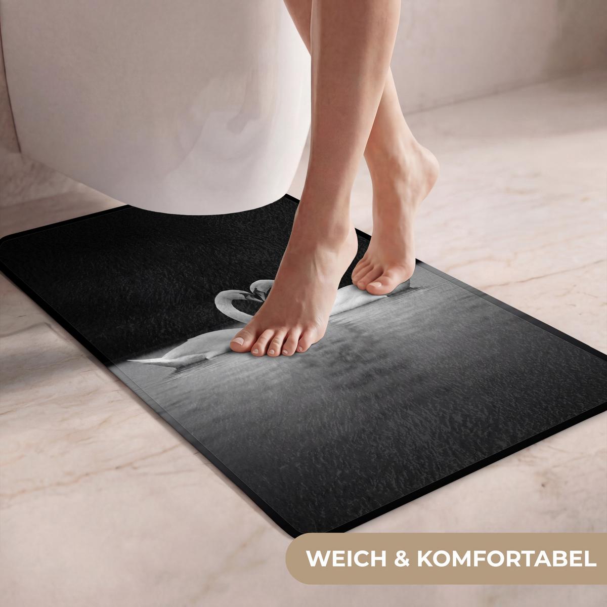 WC-VORLEGER Schwäne - Herz - Schwarz - Weiß WC Teppich 50x80 cm - Schwarz, Textil (50/1cm) - OnlyWow