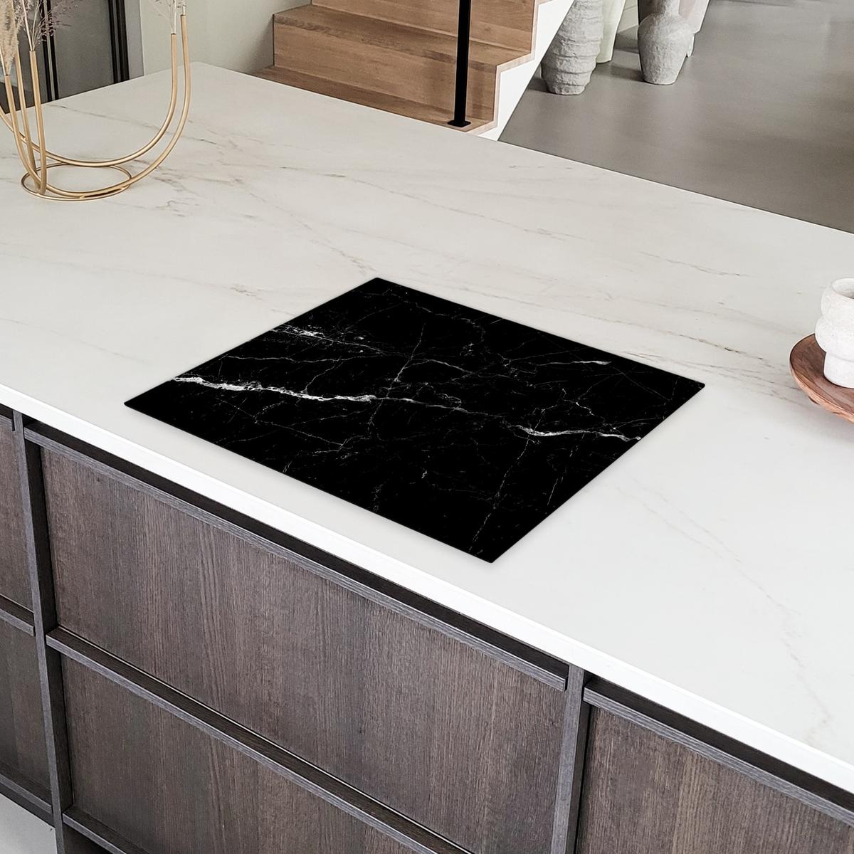 HERDABDECKPLATTE Marmoroptik - Schwarz - Luxus Herdabdeckung Induktionsfeld 65x52 cm - Grau, Kunststoff (65/52/0.2cm) - MuchoWow