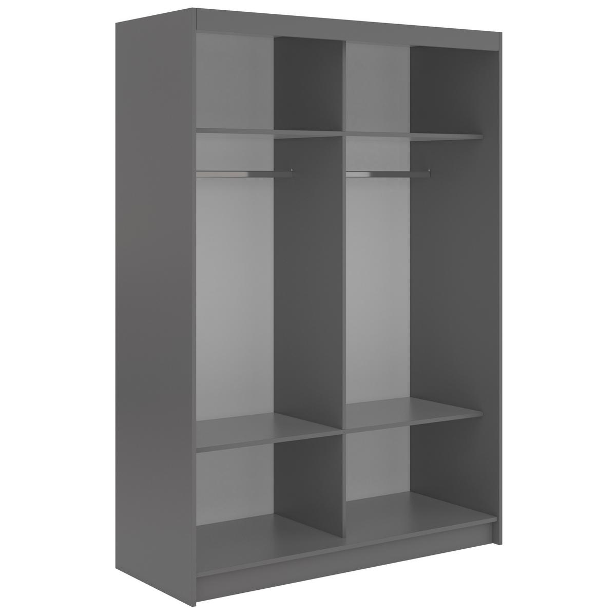 SCHWEBETÜRENSCHRANK mit Spiegel LAOS - 150 - Grau - Weiß Lamellen - Alufarben/Weiß, Holzwerkstoff/Metall (150/216/61cm) - MKS