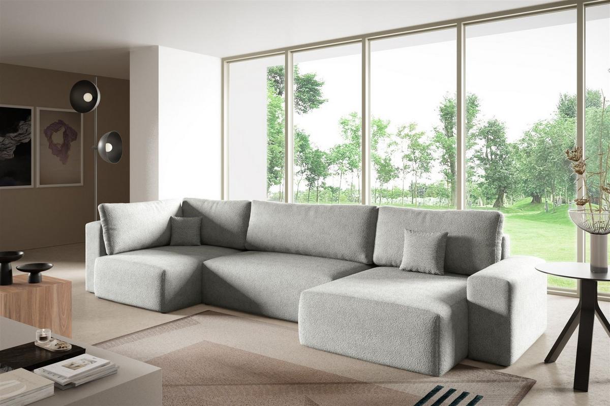 WOHNLANDSCHAFT Arona Xl - Hellgrau, Holzwerkstoff/Textil (397/70/148cm) - Fun Möbel