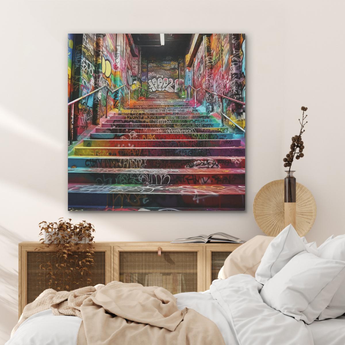 AKUSTIKBILD Treppe - Graffiti - Farben - Kunst Akustikpaneele 90x90 cm - Multicolor, Kunststoff (90/90/0.9cm) - MuchoWow