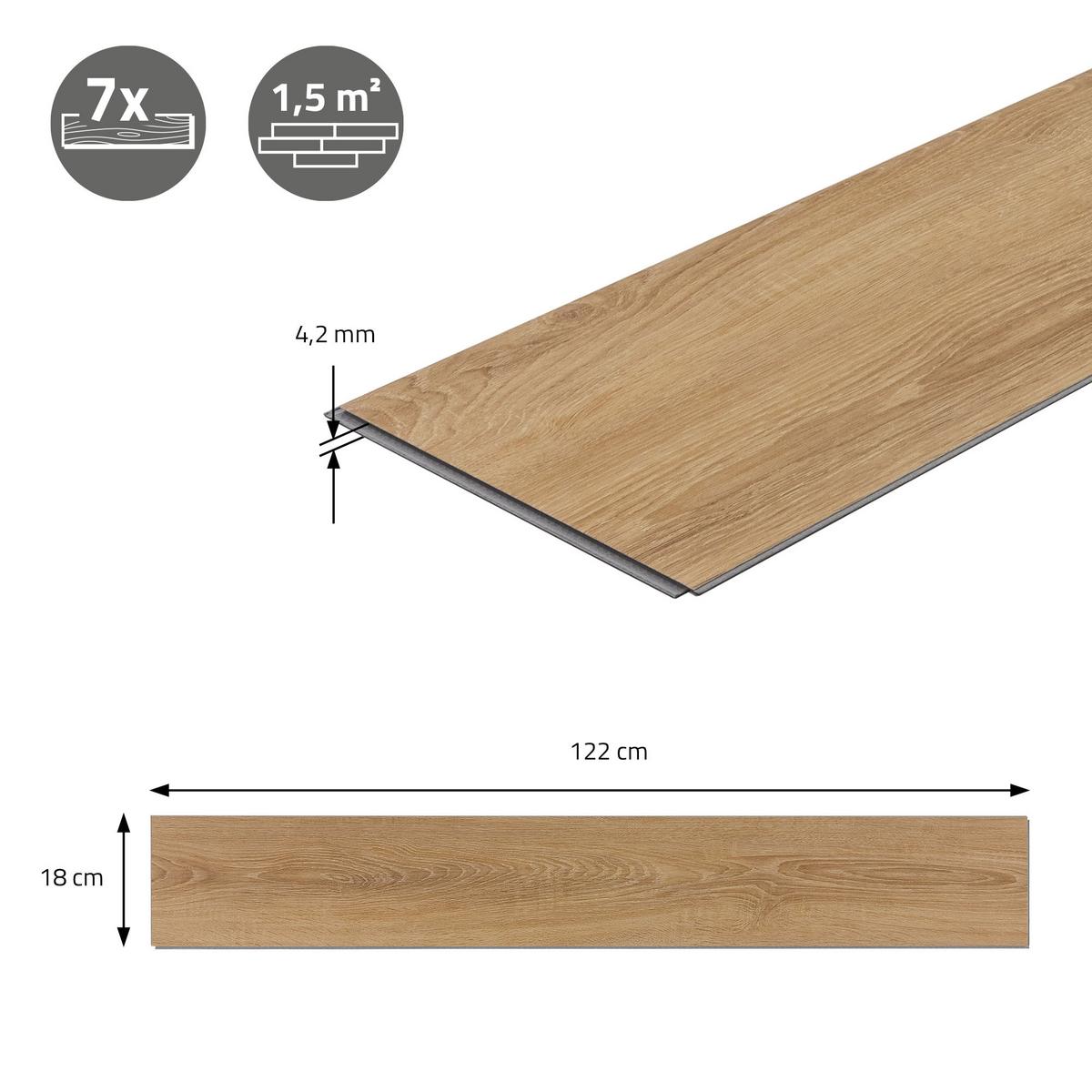 VINYLBODEN Click 1,54m²/7 Dielen Sandbar Eiche - Braun, Kunststoff (122/18/0.42cm) - ML-DESIGN