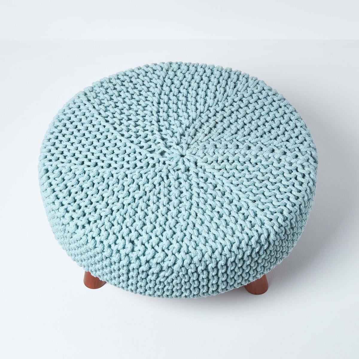 STRICK-HOCKER pastellblau, rund 62/62/30 cm - Hellblau, Textil (62/30/62cm) - Homescapes