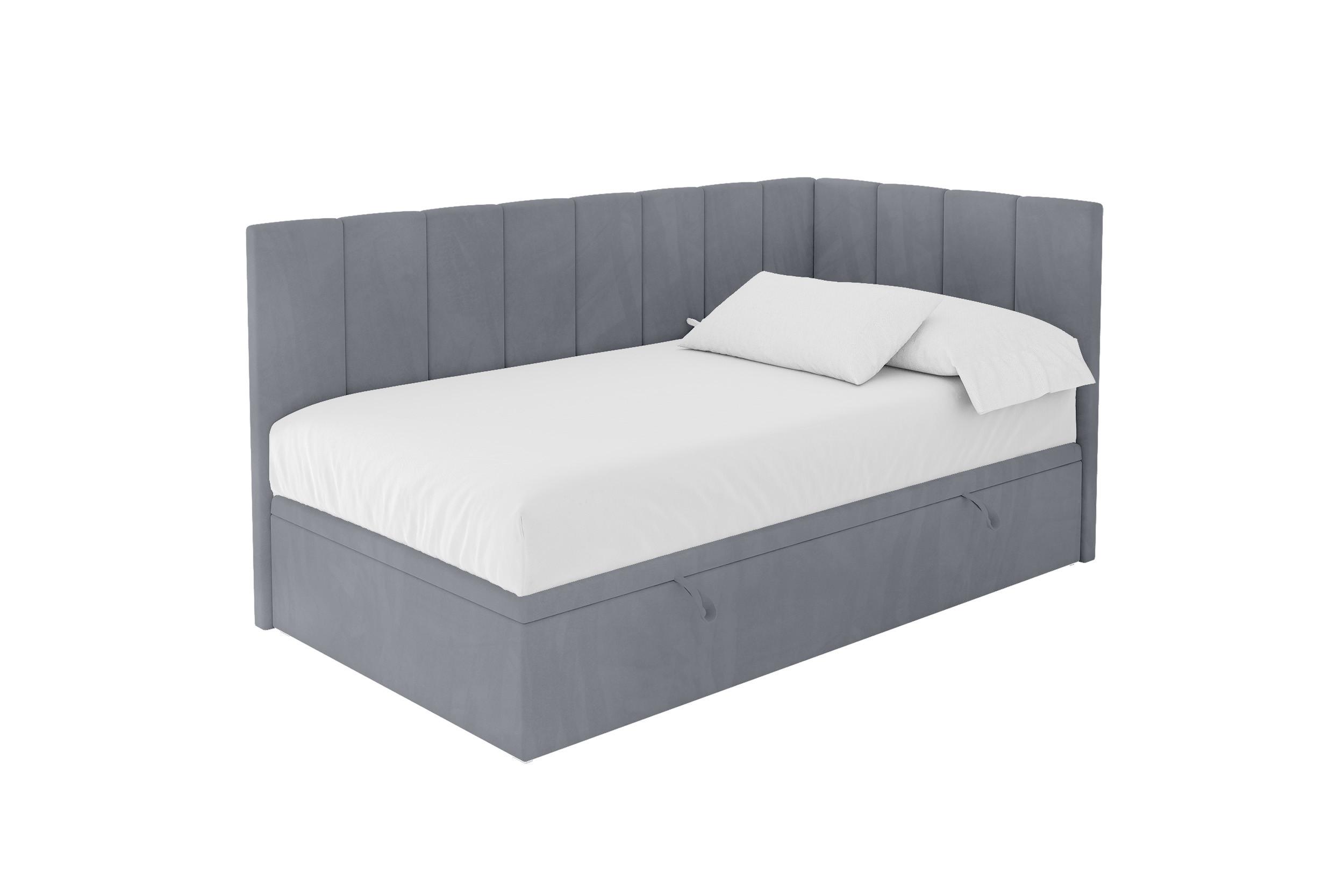 EINZELBETT Jugendbett mit Bettkasten Links, ohne Matratze - LOVY 90x200 Grau - Grau, Holzwerkstoff/Textil (90/200cm) - ALTDECOR