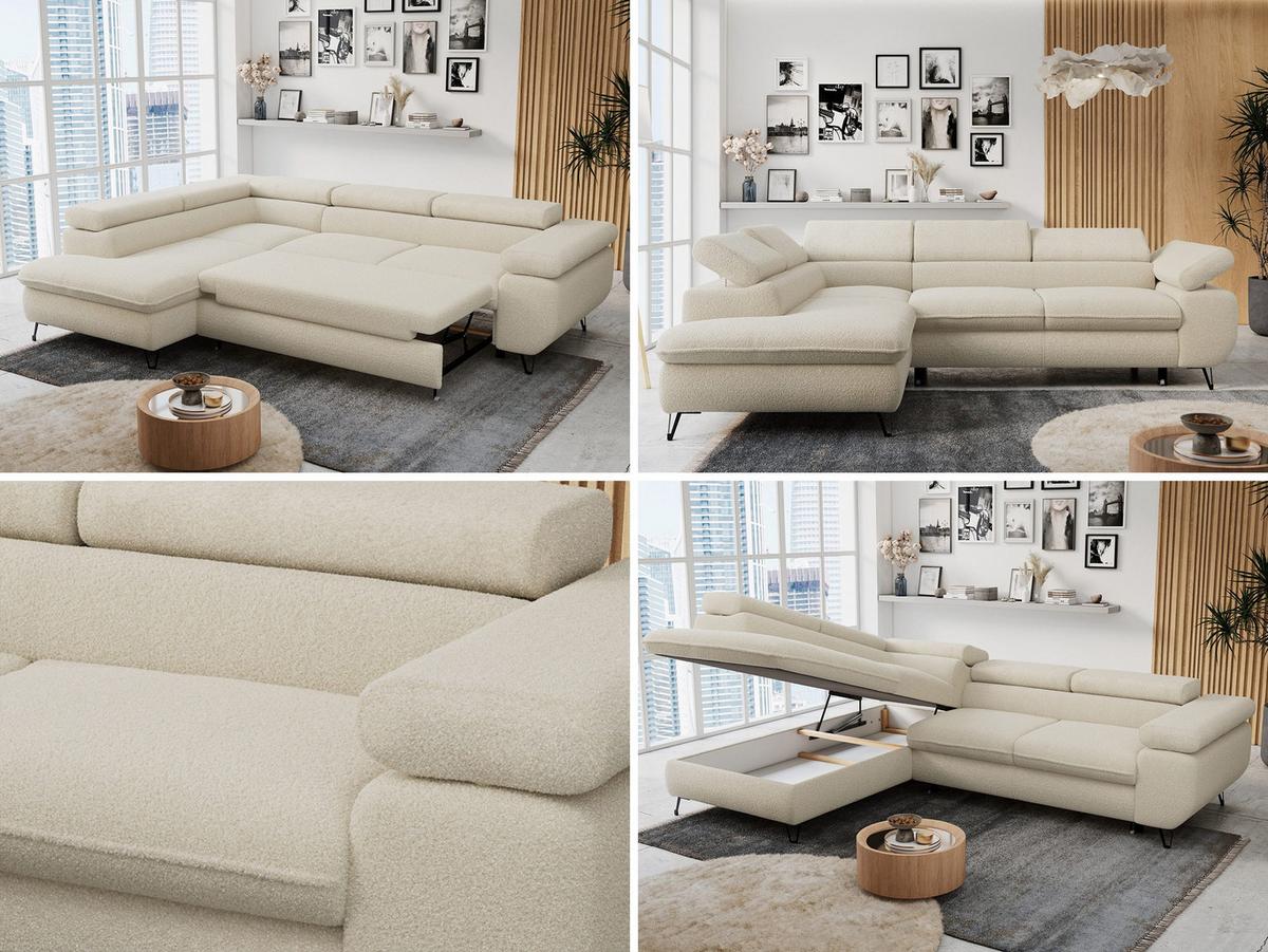 ECKSOFA PETER L Beige Boucle - Links Seite - Beige/Schwarz, Textil/Metall (208/273cm) - MKS