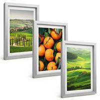 BILDER SET 3er Set - 20x30 cm Silberner Rahmen - Italienische Landschaft mit Orangen - Silberfarben, Kunststoff (20/30cm) - TULUP