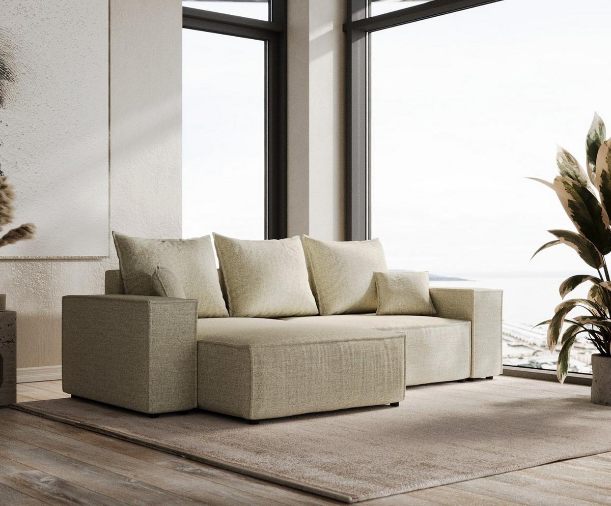 ECKSOFA SENSO mit Schlaffunktion Beige im City Stoff - Beige/Schwarz, Holz/Holzwerkstoff (255/148cm) - AltaBeds