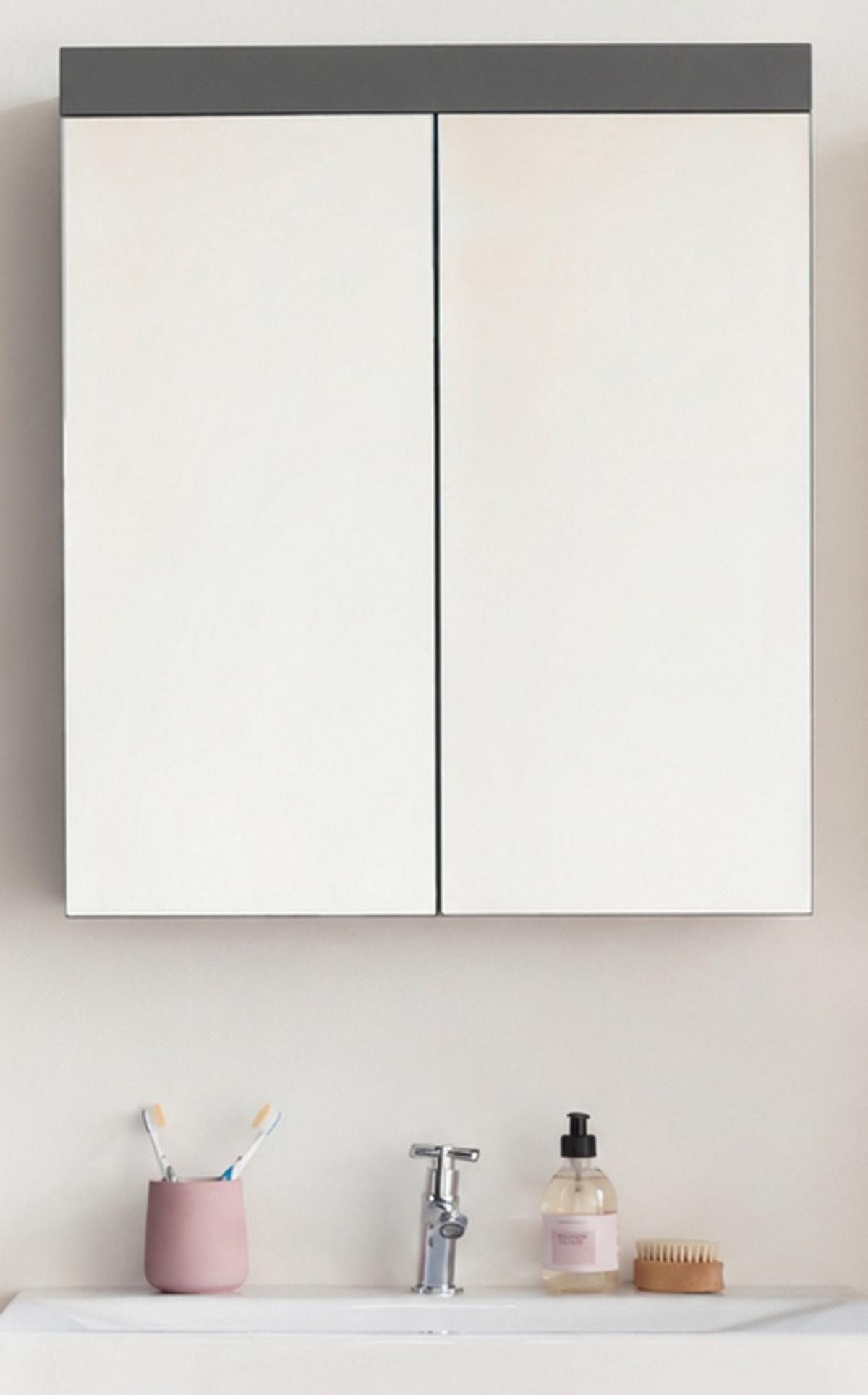 SPIEGELSCHRANK grau Hochglanz 60 x 77 cm 2-türig, Badschrank modern - Grau, Glas/Holzwerkstoff (60/77/17cm) - Top.Furn