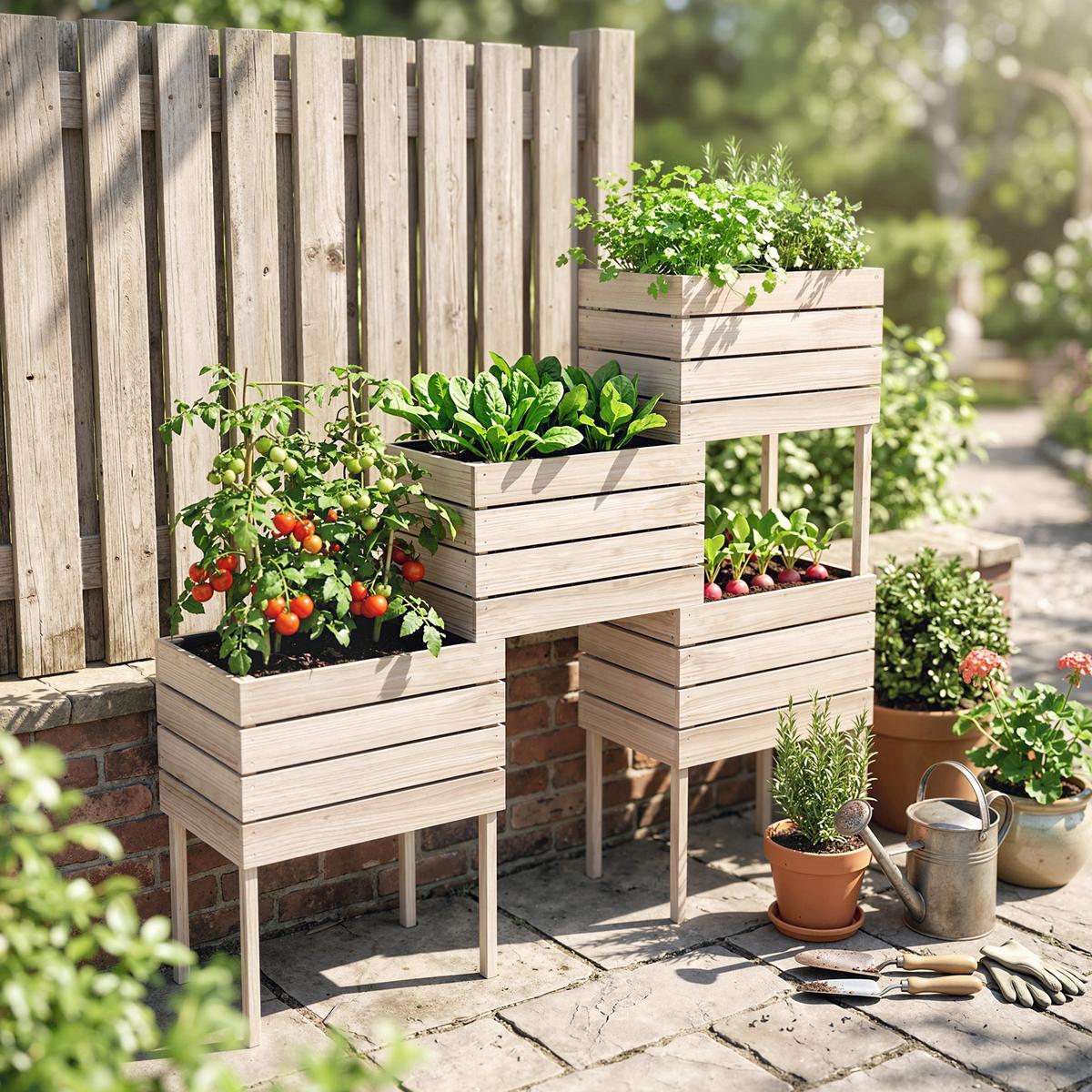 HOCHBEET Pflanzkasten aus Holz, 4 Kombinationsmodi, für Garten und Balkon, Naturholz - Fichtefarben, Holz (30/60/50cm) - Outsunny