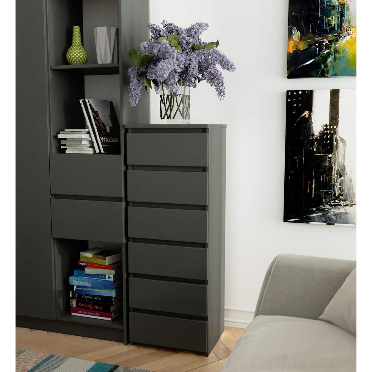 KOMMODE Graphit Grau 109/40/35 - Graphitfarben, Holzwerkstoff (40/109/35cm) - RAUMHIRSCH FURNITURE