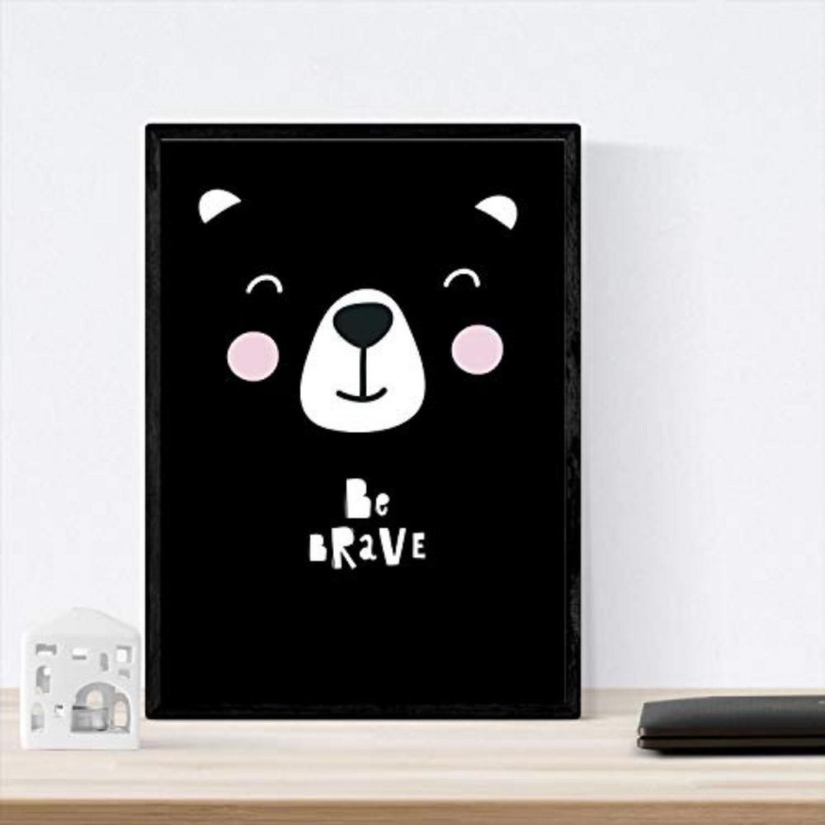 POSTER Set mit 4 „Pinguino, Fuchs und Bär umarmt“ Tiere A3 Schwarzer Rahmen - Schwarz, Papier (29.7/3cm) - Nacnic