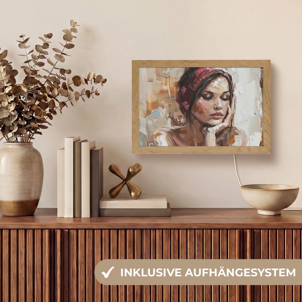 TISCHLEUCHTE Frau - Lackierung - Porträt - Modern 30x20 cm - Bronzefarben, Holzwerkstoff (8/30/20cm) - OnlyWow