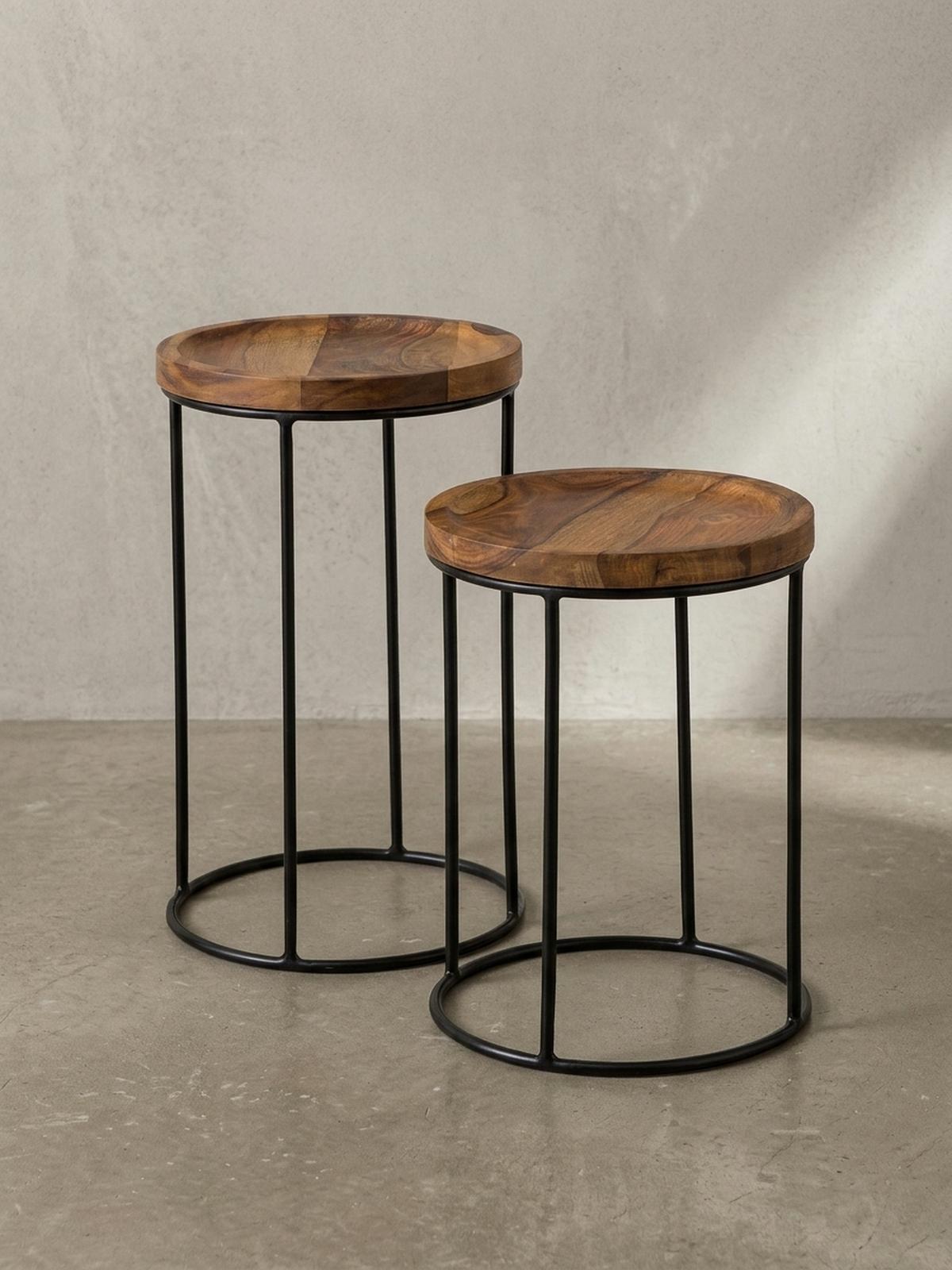 BEISTELLTISCH Set – Massivholz Metall Braun Schwarz 2-teilig Industrial - Schwarz/Braun, Holz/Metall (30/30/54cm) - KADIMA DESIGN