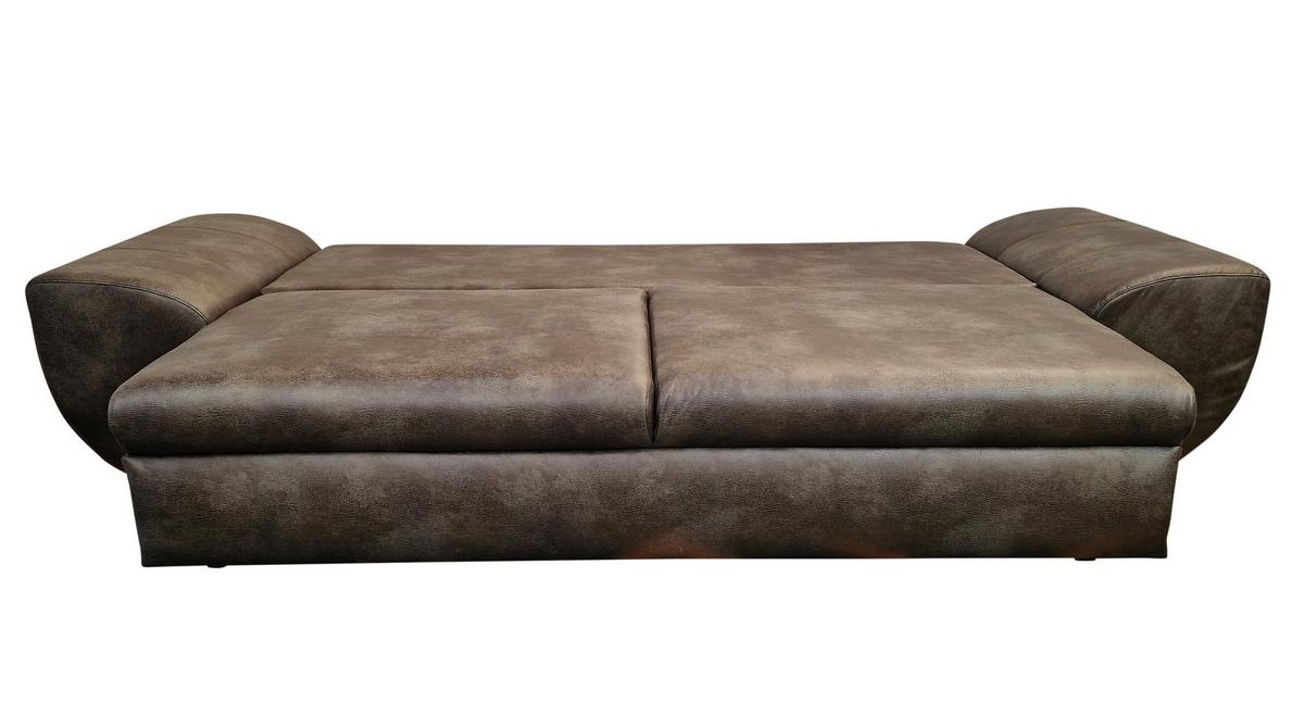 BIG-SOFA mit Schlaffunktion, Bettkasten, Wellenunterfederung B275/T98/H90 cm, Liegefläche 148x194 cm, Mikrofaser Leder-Optik Vintage Braun / 18008 - Dunkelbraun/Schwarz, Kunststoff/Textil (275/90/98cm) - luma-home