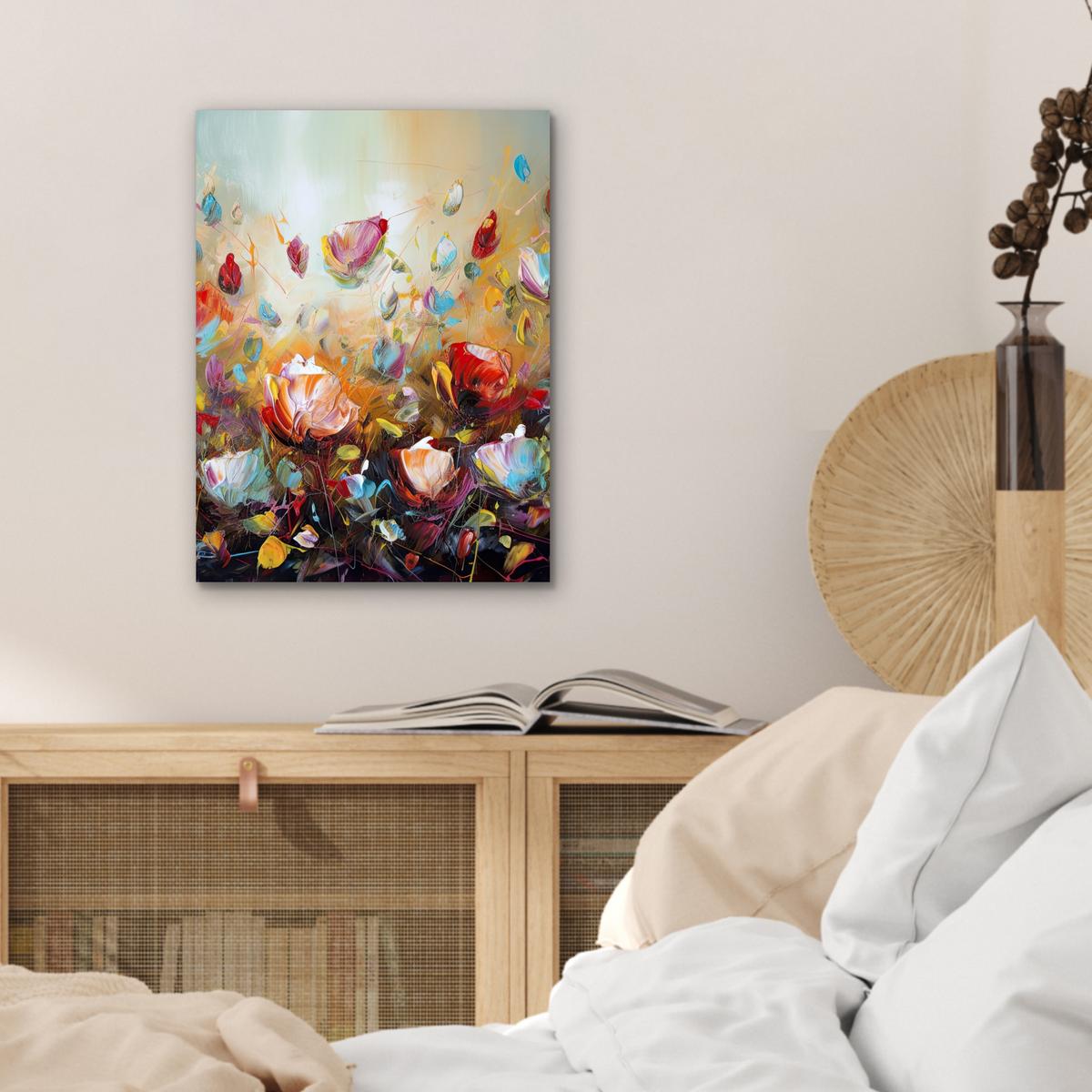 METALLBILD Blumen - Kunst - Natur - Ölgemälde 30x40 cm - Multicolor, Metall (30/40cm) - MuchoWow
