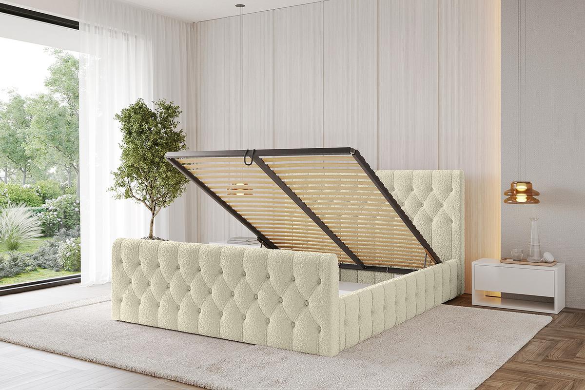 POLSTERBETT mit Bettkasten, Fußteil und Lattenrost, Boxbett mit Matratze H3/H4 - LARO-Z 180x200 Beige - Taupe, Holzwerkstoff/Textil (180/200cm) - ALTDECOR
