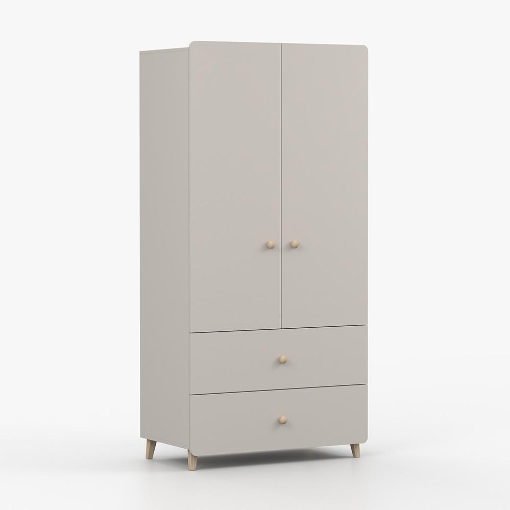 DREHTÜRENSCHRANK MARIO 2D 90 cm Kaschmir/Kaschmir, 2-türig, zwei Schubladen, Holzgriffe - Kaschmir/Eukalyptusholzfarben, Holz/Holzwerkstoff (90/204/50cm) - imoebel24