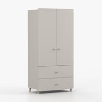 DREHTÜRENSCHRANK MARIO 2D 90 cm Kaschmir/Kaschmir, 2-türig, zwei Schubladen, Holzgriffe - Kaschmir/Eukalyptusholzfarben, Holz/Holzwerkstoff (90/204/50cm) - imoebel24