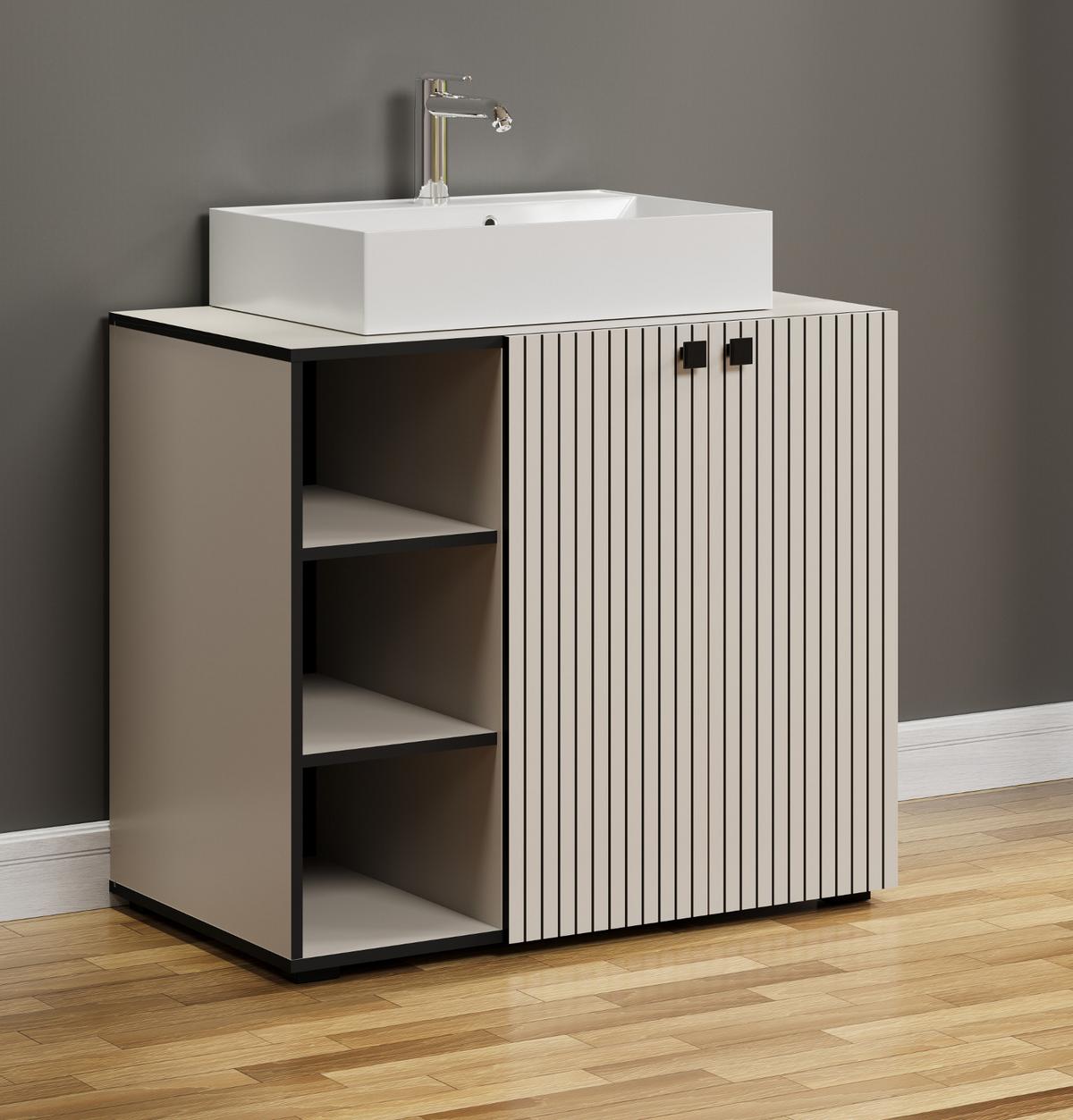 WASCHTISCH Kaschmir, Grau 90 cm, Set inklusive Waschbecken - Kaschmir/Schwarz, Holzwerkstoff/Metall (90/91/53cm) - Top.Furn