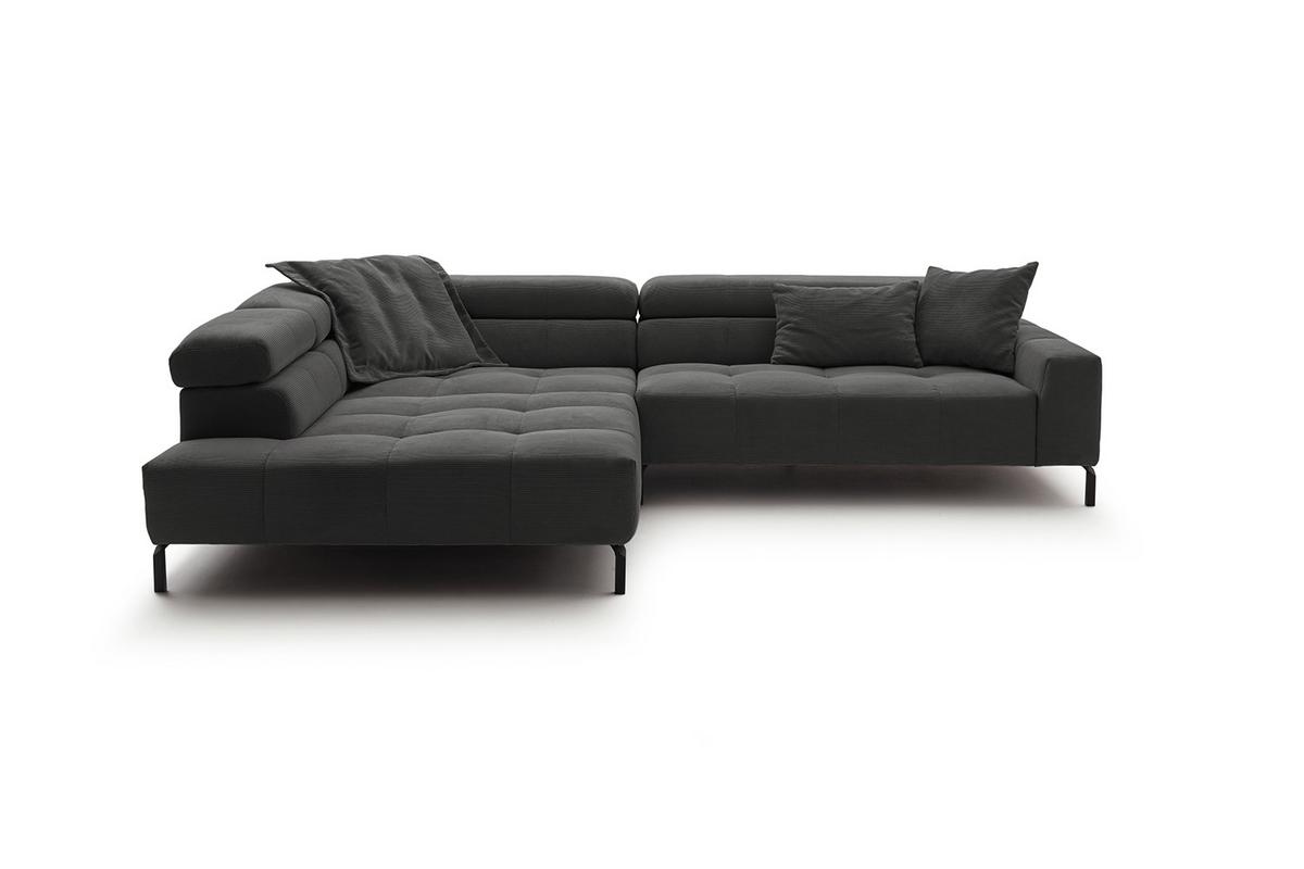 ECKSOFA OHIO Anthrazit Cord - Anthrazit/Schwarz, Textil/Metall (311/219cm) - KAWOLA