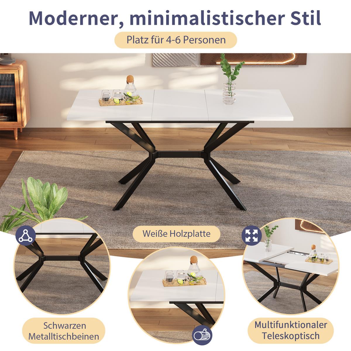 ESSTISCH Weiß 120-160/80/75 cm - Braun, Holzwerkstoff/Metall (160/80/75cm) - Urban Meuble