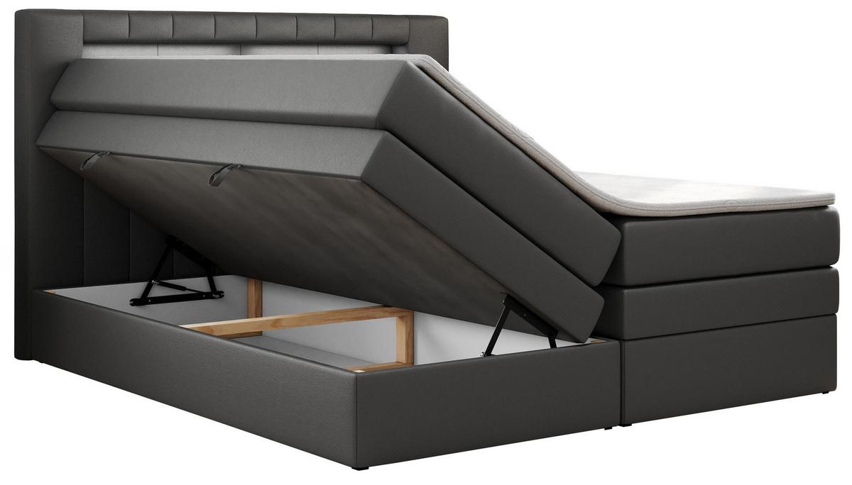 BOXSPRINGBETT GOLD-5 KING LED 180/200 Dunkelgrau Kunstleder - H3 - Dunkelgrau, Holz/Textil (180/200cm) - MKS
