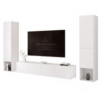 WOHNWAND ANGEL LINE II 3-teilig, mit LED-Beleuchtung, Weiß matt - Weiß, Holzwerkstoff (280/180/40cm) - Idohome