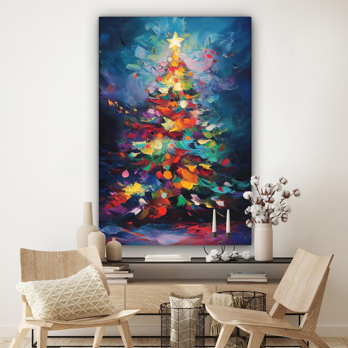 LEINWANDBILD Weihnachtsbaum - Weihnachten - Abstrakt - Farbenfroh Deko Groß 90x140 cm - Multicolor, Textil (90/140cm) - MuchoWow