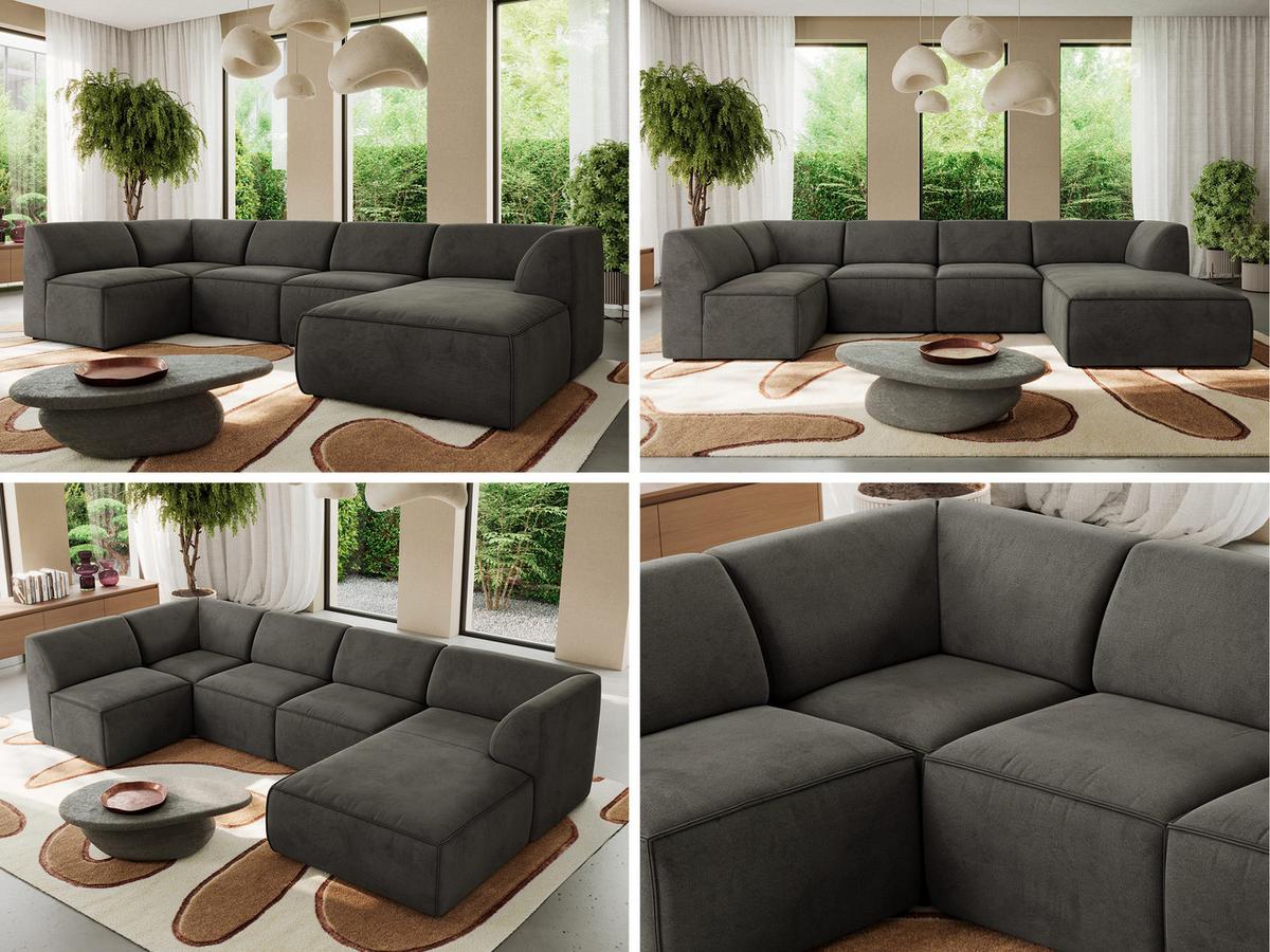 WOHNLANDSCHAFT MODARO U 5M - Dunkelgrau Velvet - Rechts - Dunkelgrau/Schwarz, Textil (345/78/180cm) - MKS