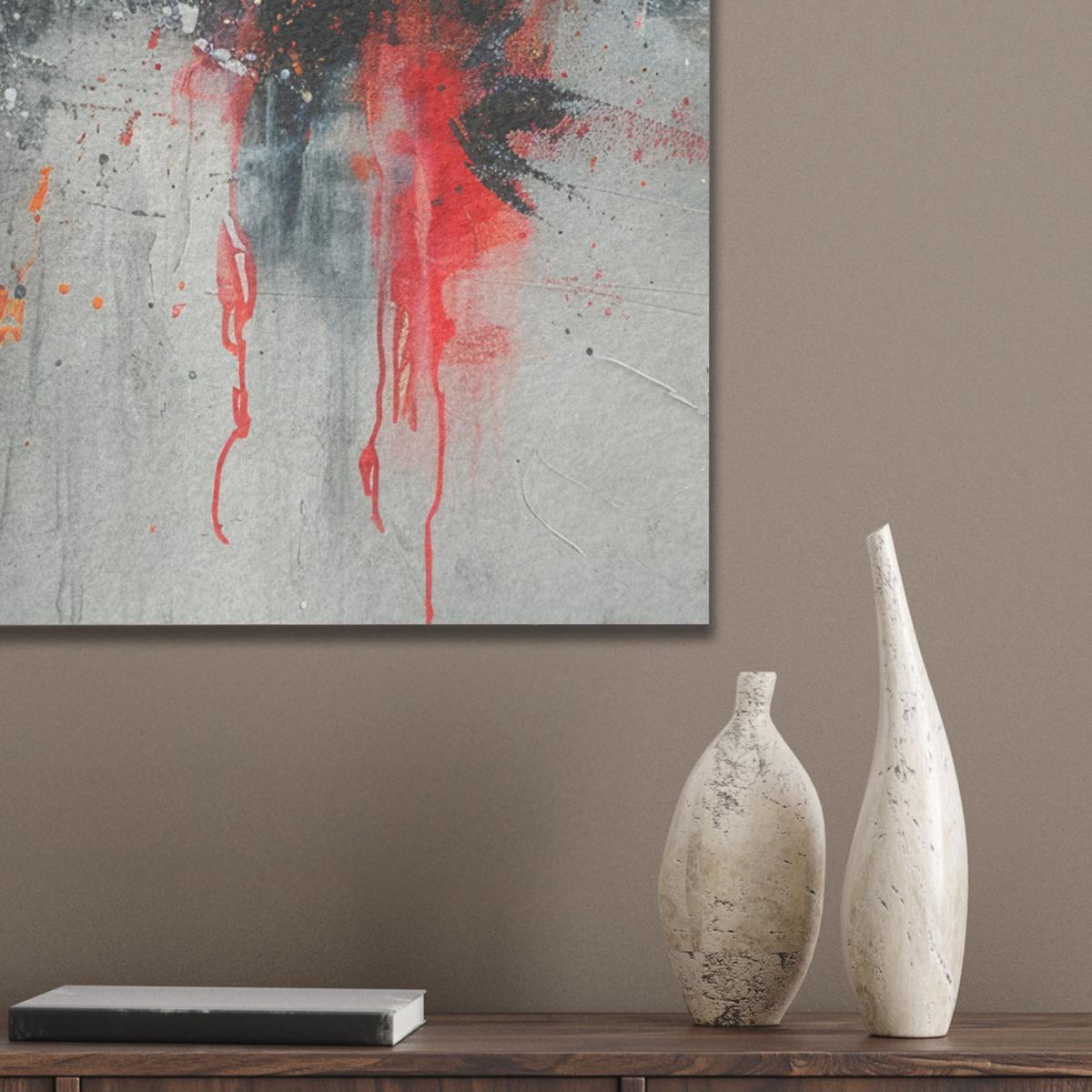 AKUSTIKBILD Moderne Kunst - Orange - Grau - Abstrakt Kunstdruck Schlafzimmer 50x70 cm - Hellgrau, Kunststoff (50/70/0.9cm) - MuchoWow