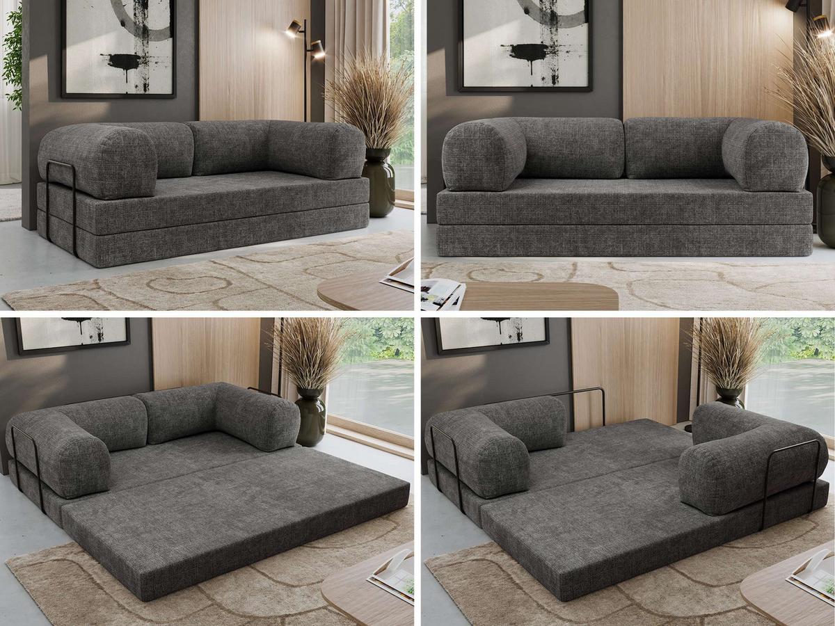 3-SITZER SOFA ORSETTO - Dunkelgrau Schenille grob gewebt - Dunkelgrau/Schwarz, Textil/Metall (200/70/100cm) - MKS
